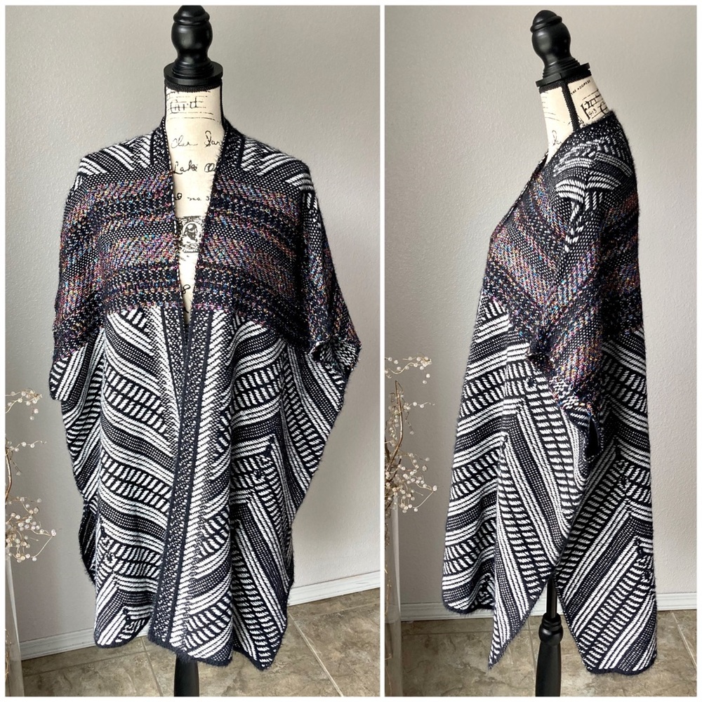 Anthropologie NWT Molly Bracken Poncho Sweater Rainbow glitter